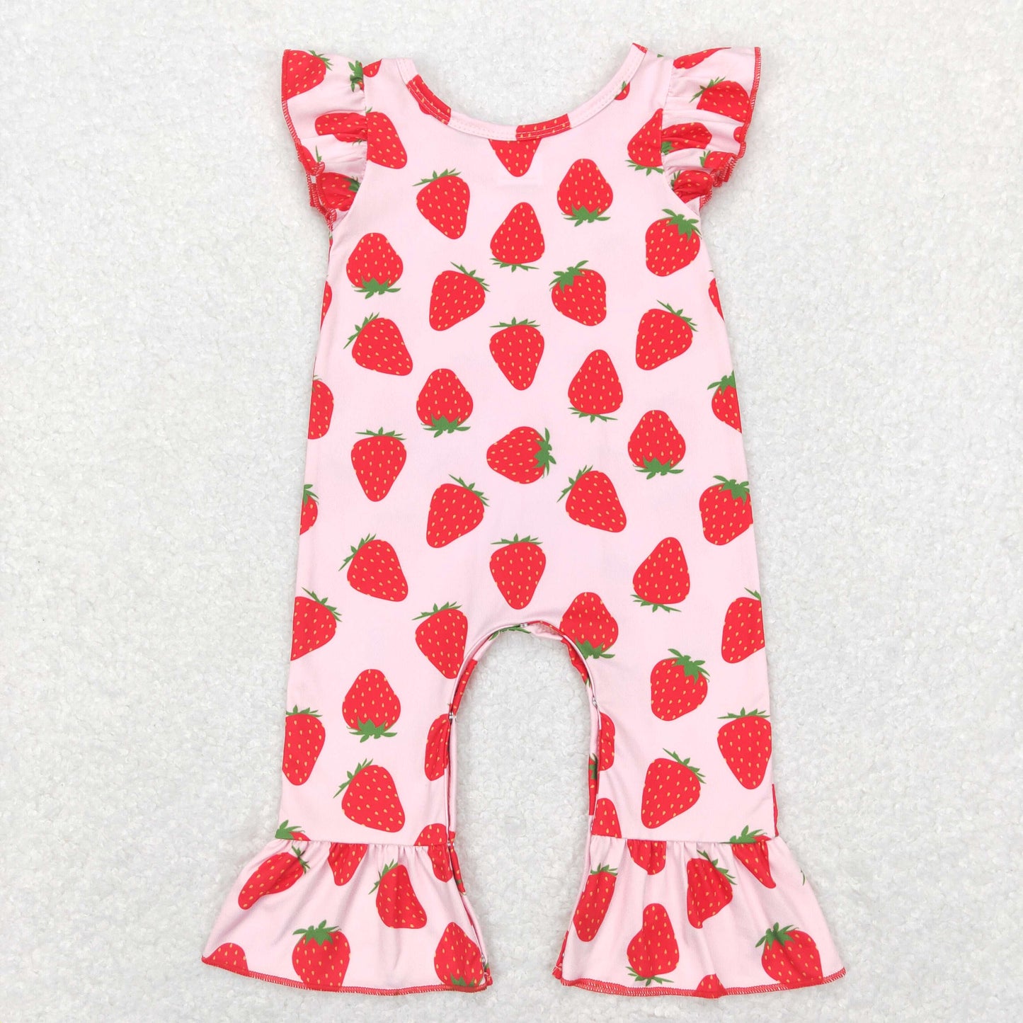 SR0561 Baby Girl Short Sleeves Strawberry Ruffle Romper