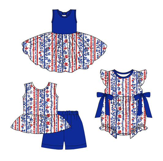 ( Moq 5 Each Style ) Baby Girl 4th Of July Flower Sibling Romper Dress Set 3.24