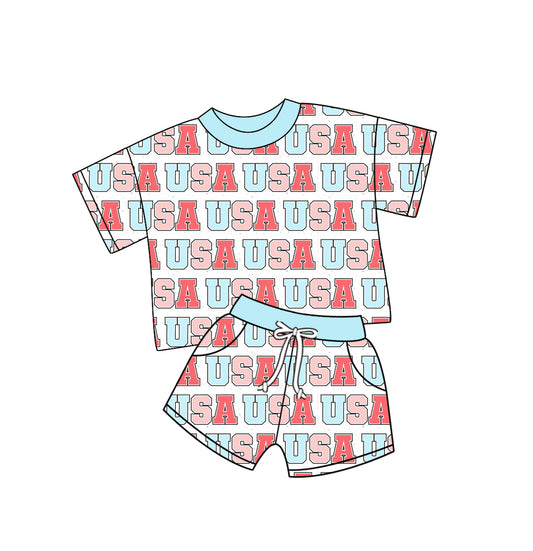 Baby Girl Short Sleeves July 4th USA Shirt Shorts Set ( Moq 5 ) 12.31
