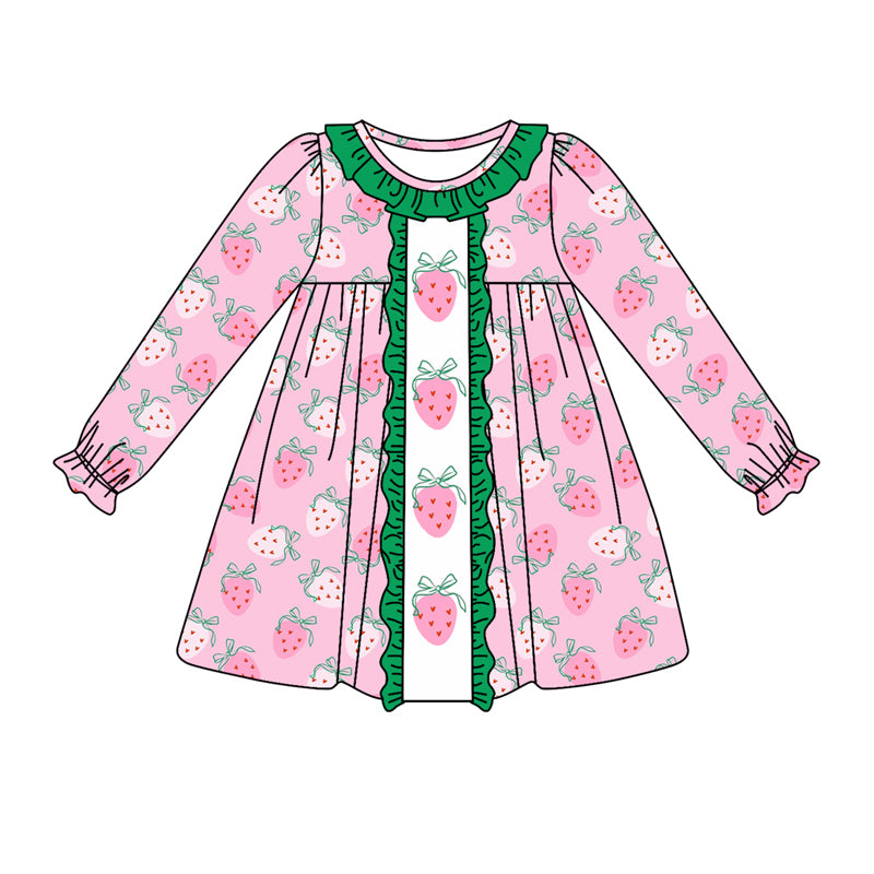 Baby Girl Long Sleeves Strawberry Ruffle Dress