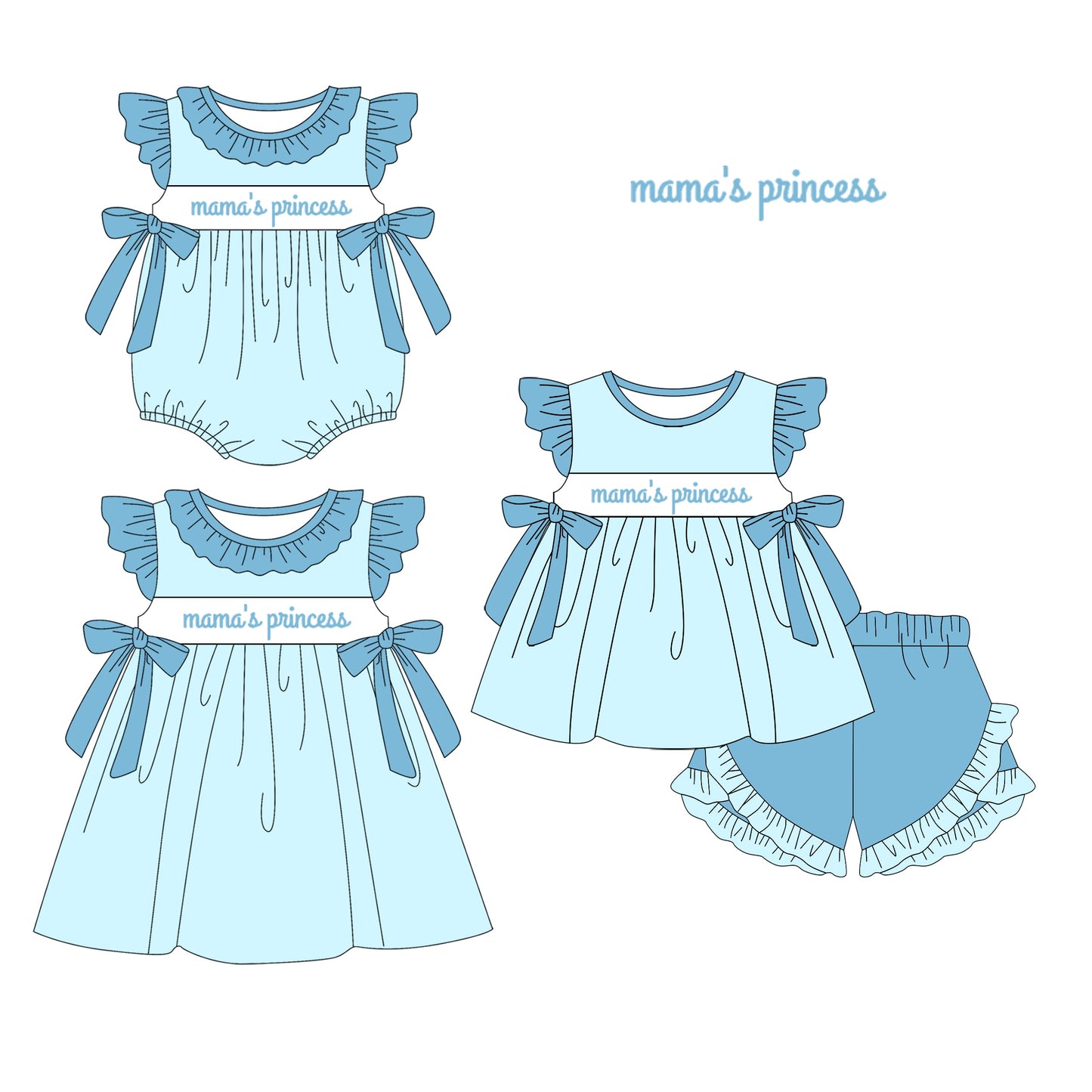 Baby Girl Mama's Princess Blue Sibling Romper Dress Set ( Moq 5 Each Style ) 1.14