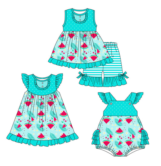 Baby Girl Watermelon Green Sibling Romper Dress Set ( Moq 5 Each Style ) 2.18
