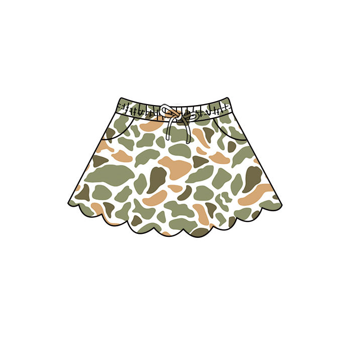 ( Moq 5 ) Preorder Baby Girls Kids Camo Shorts Pockets Scallop Skirt Clothes