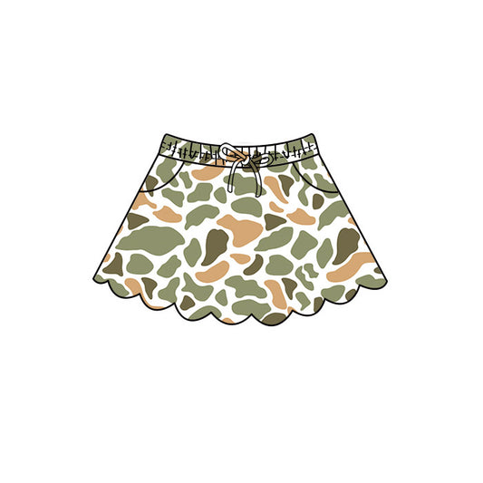 ( Moq 5 ) Preorder Baby Girls Kids Camo Shorts Pockets Scallop Skirt Clothes