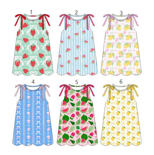( Moq 5 Each Style ) Sibling Baby Girls Kids Sleeveless Bows Fruits Summer Knee Length Dresses