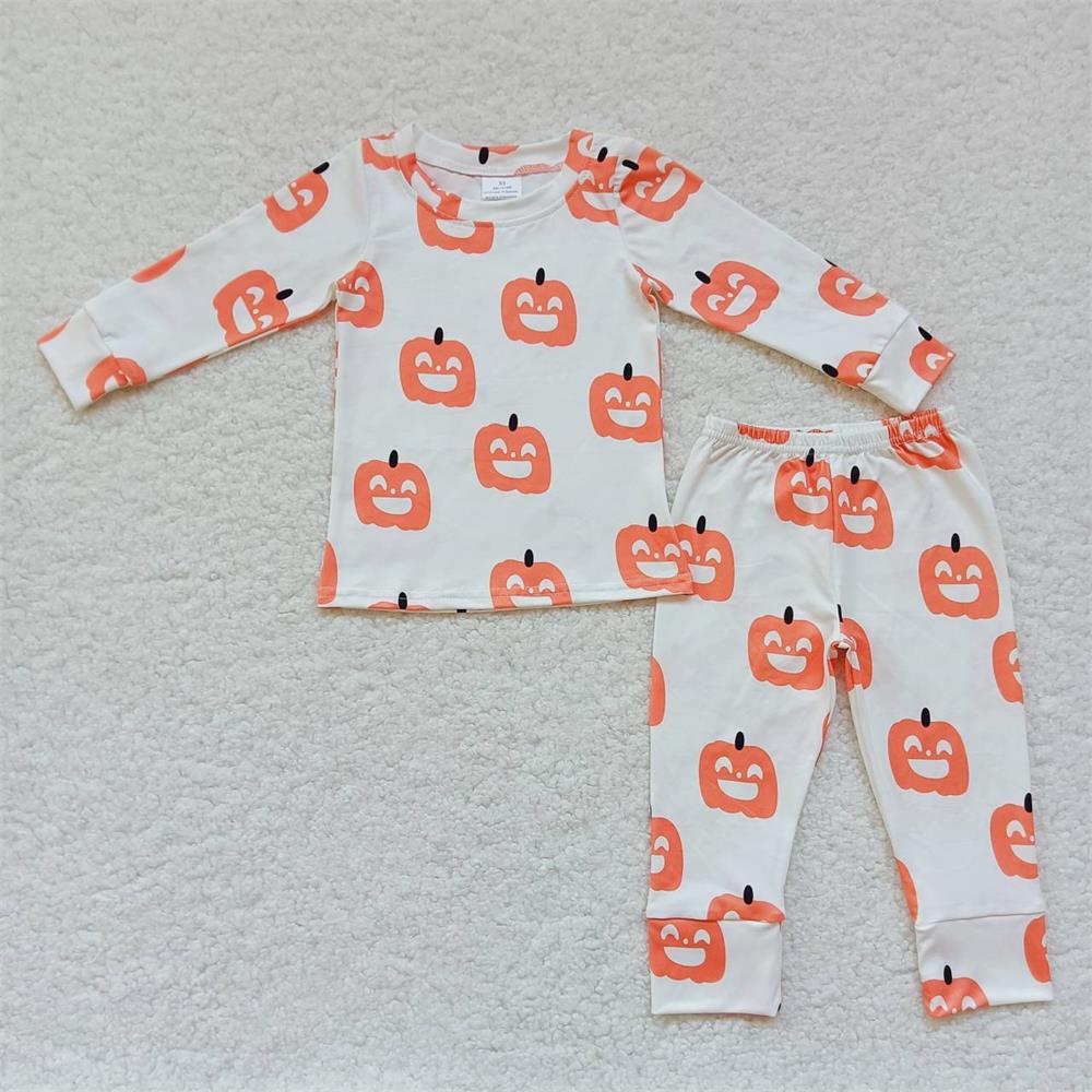 BLP0244 Baby Boy Halloween Pumpkin Long Sleeves Shirt Pants Outfit Pajamas