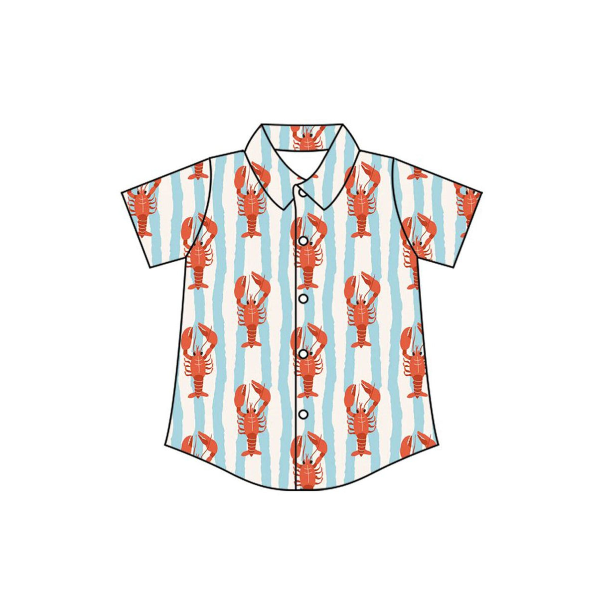 ( Moq 5 ) Preorder Baby Boys Kids Short Sleeves Crayfish Stripes Buttons Shirt Tops Summer Clothes