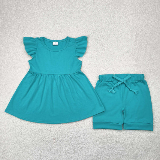 Baby Girl Short Sleeves Blue Cotton Tunic Shorts Clothes Set RTS