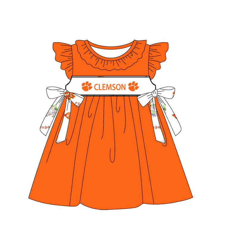 Baby Girl Short Sleeves Team Yellow Knee Length Dress (Moq 5 )