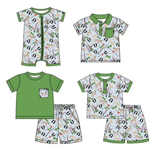 Baby Boy Short Sleeves Dogs Deer Fishing Sibling Romper Shirt Set ( Moq 5 Each Style ) 3.4