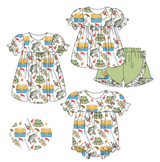 Baby Girl Short Sleeves Fishing Sibling Romper Dress Set ( Moq 5 Each Style ) 2.15