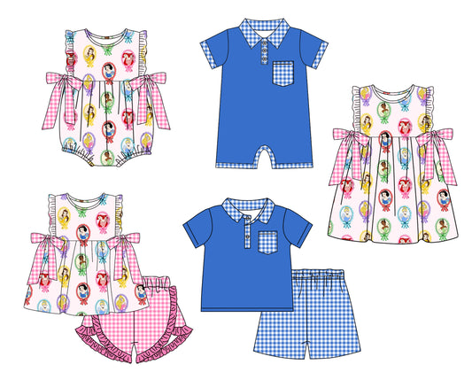 Baby Boy Girl Sibling Summer Princess Dress Romper Clothes Set ( Moq 5 Each style )11.22
