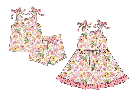( Moq 5 Each Style ) Baby Girl Sleeveless Bows Beach Sibling Dress Set 4.16