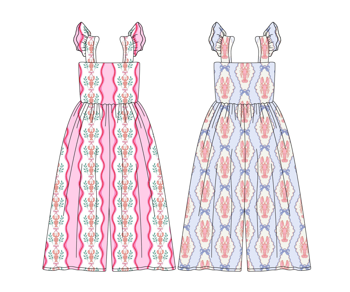 Baby Girl Short Sleeves Crawfish Sibling Jumpsuit ( Moq 5 Each Style ) 4.2