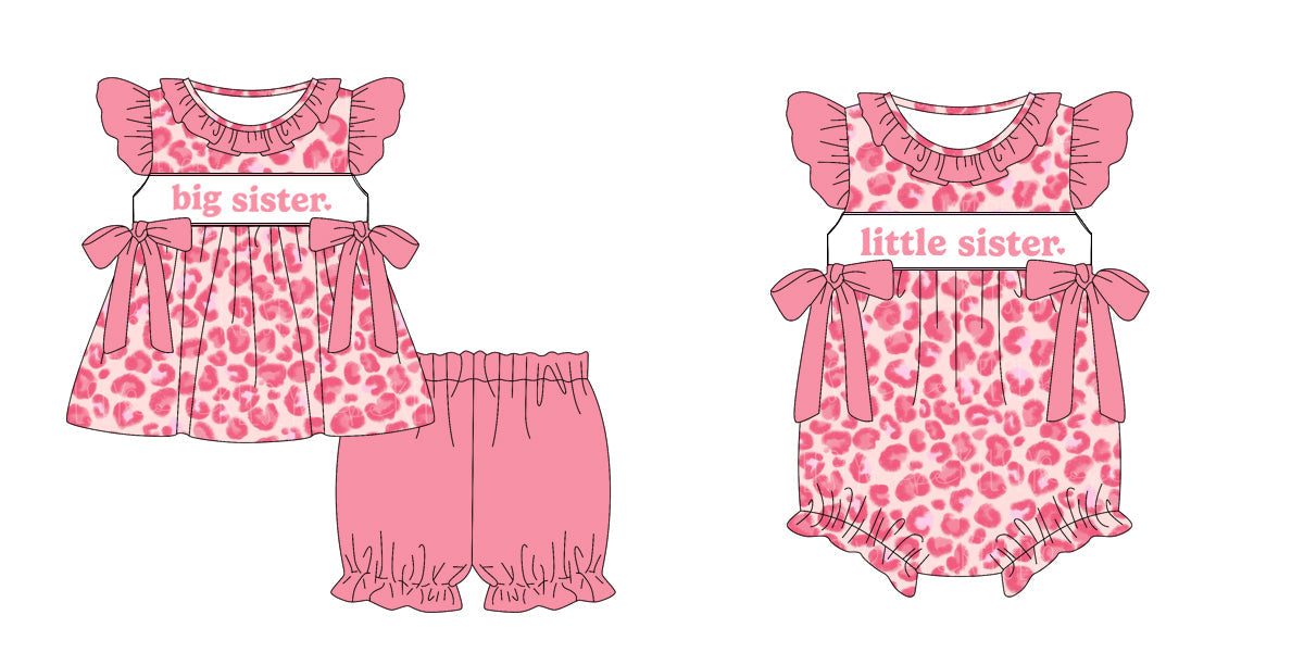 Baby Girl Short Sleeves Big Little Sister Leopard Sibling Romper Set ( Moq 5 Each Style ) 12.27