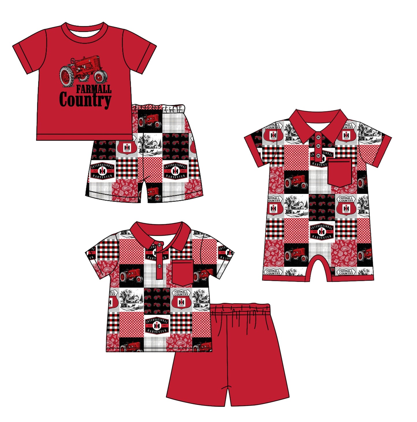 Baby Boy Short Sleeves Farm Tractors Sibling Romper Set ( Moq 5 Each Style ) 4.1