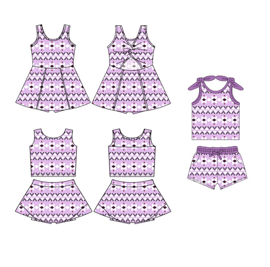 ( Moq 5 Each Style ) Baby Girl Sleeveless Purple Sibling Skort Dress Set 3.25