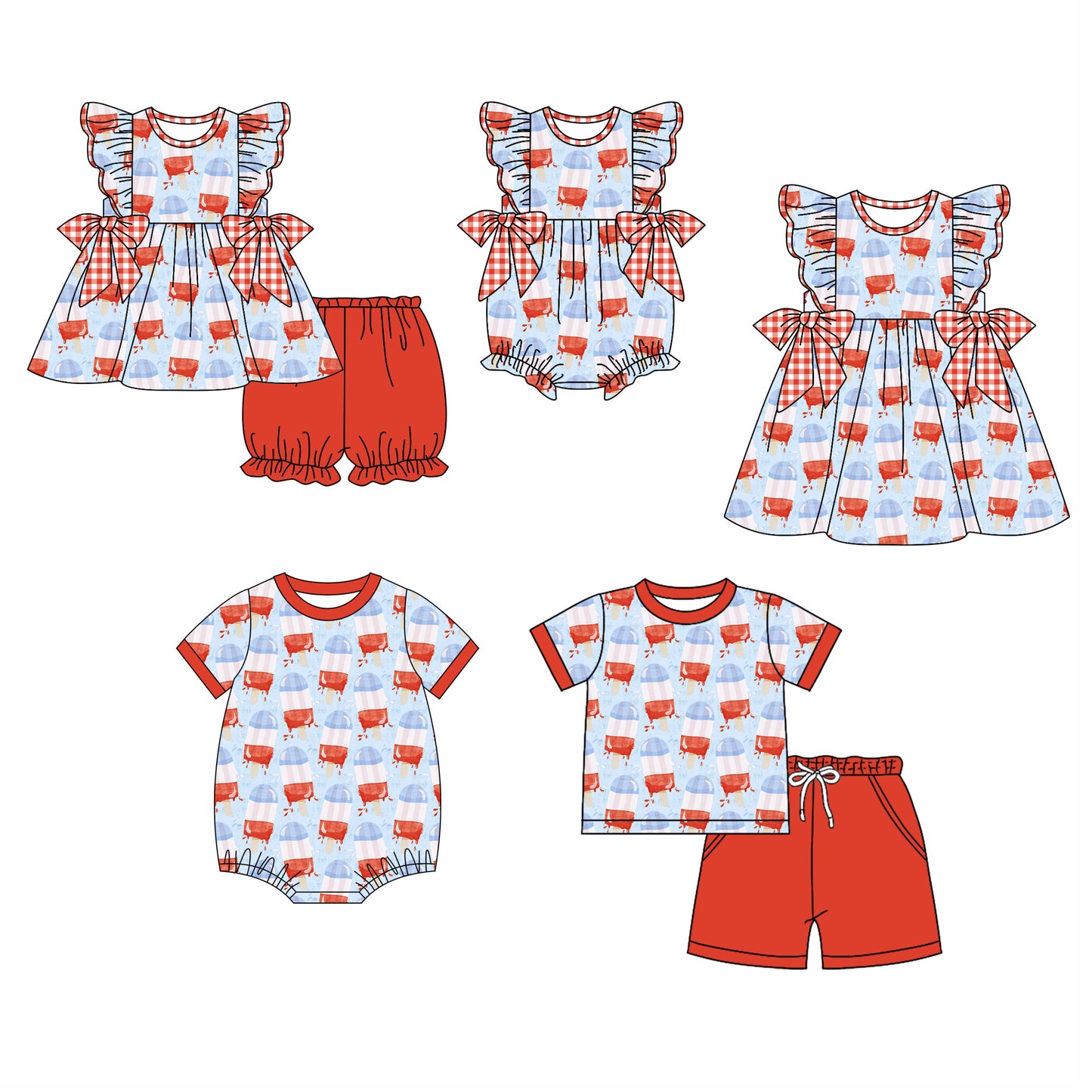 Baby Boy Girl July 4th Sibling Popsicles Dress Romper Clothes Set ( Moq 5 Each style ) 11.27