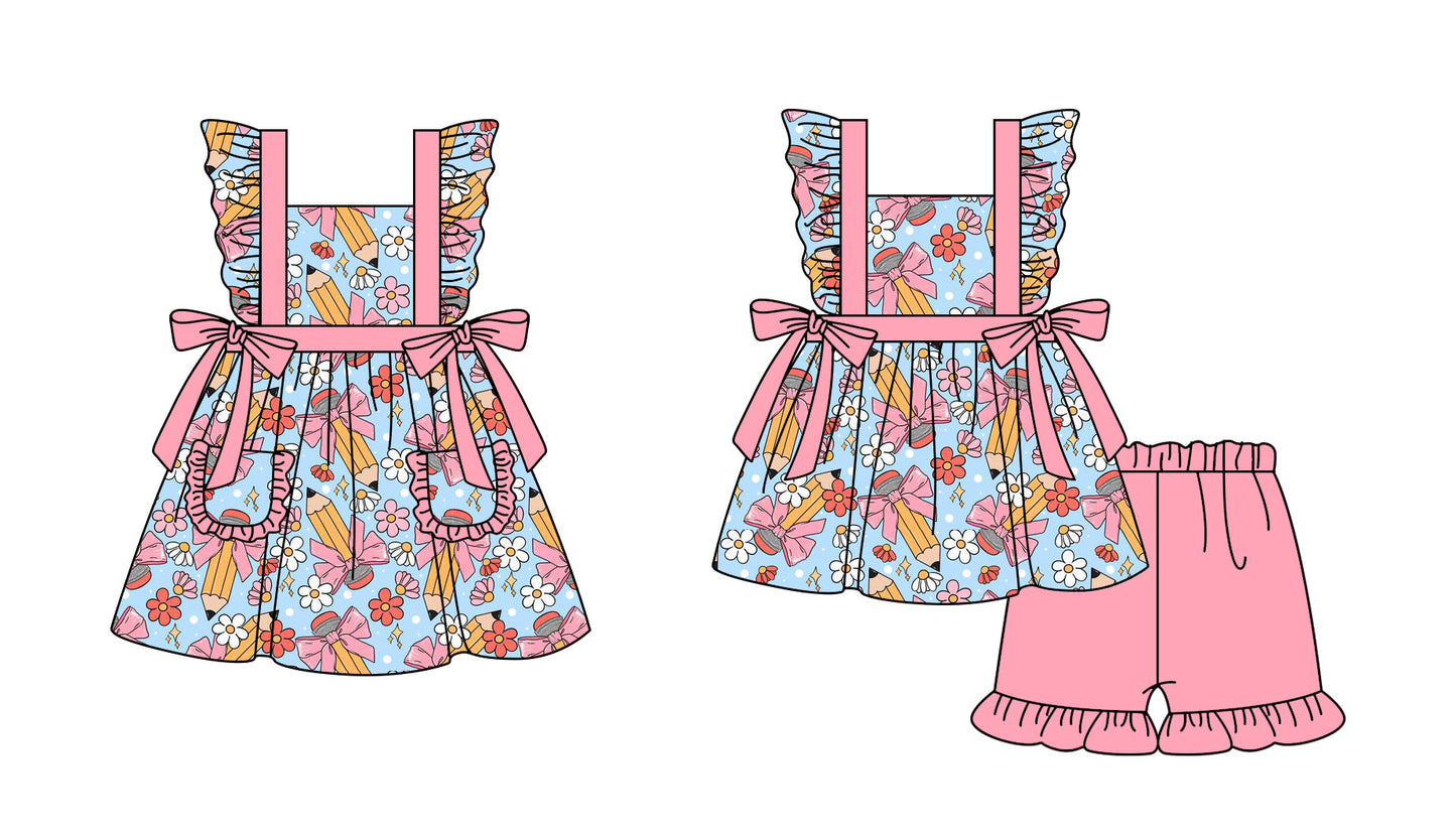 Baby Girl Back To School Pencil Bows Flower Sibling Dress Set ( Moq 5 Each Style ) 1.6