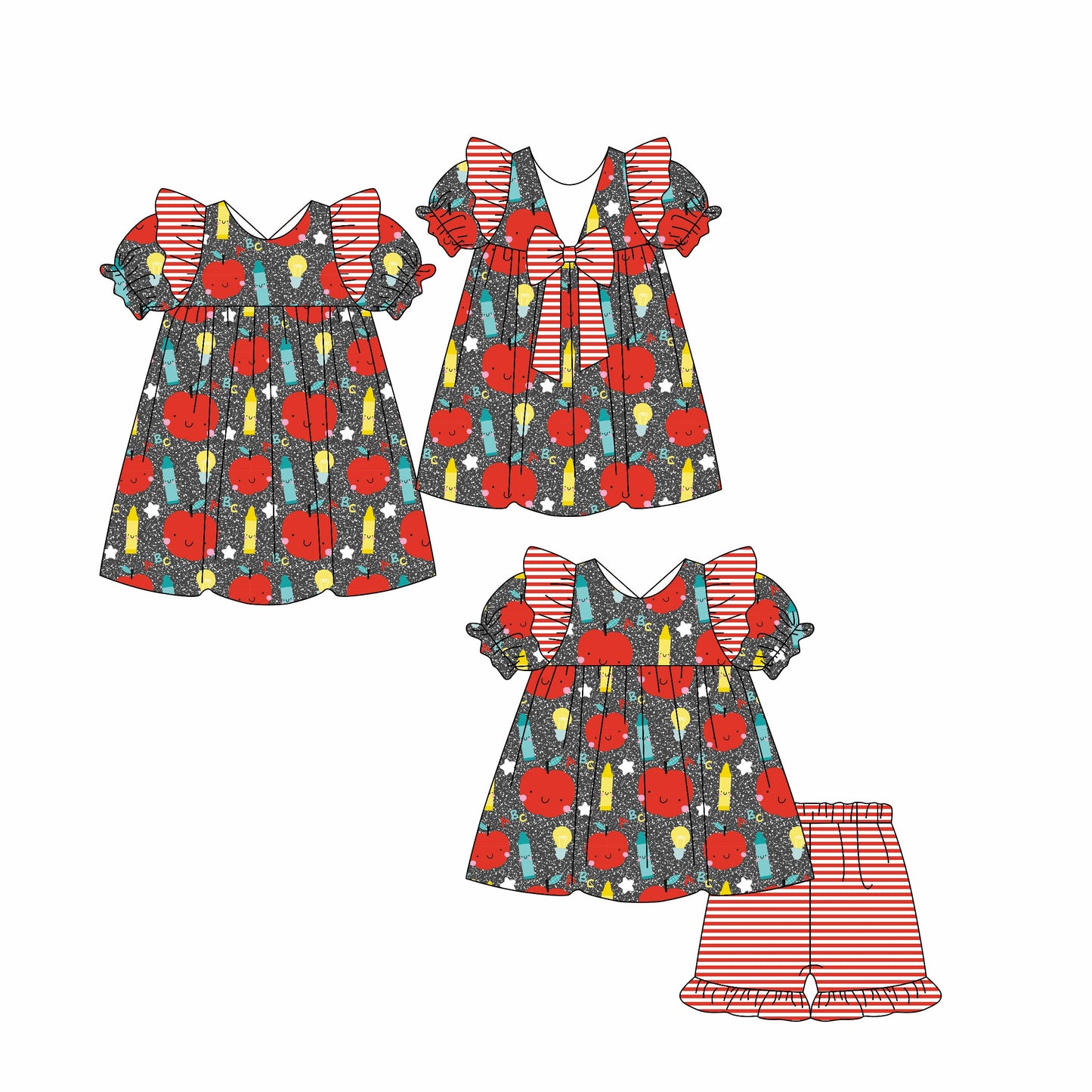 Baby Girl Back To School Apple Bow Sibling Dress Set ( Moq 5 Each Style ) 2.12
