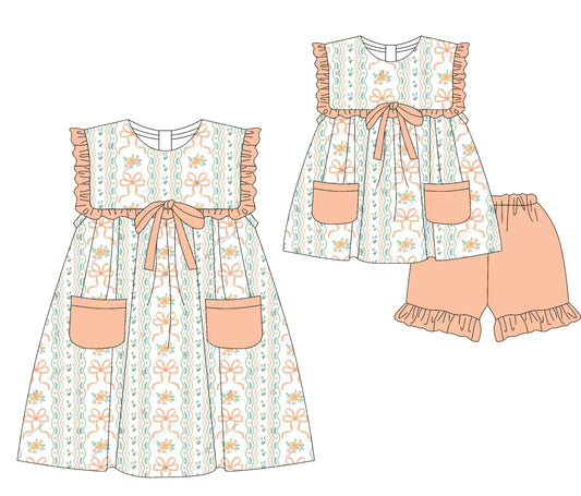 Baby Girl Bows Pockets Ruffle Sibling Dress Set ( Moq 5 Each Style ) 3.5