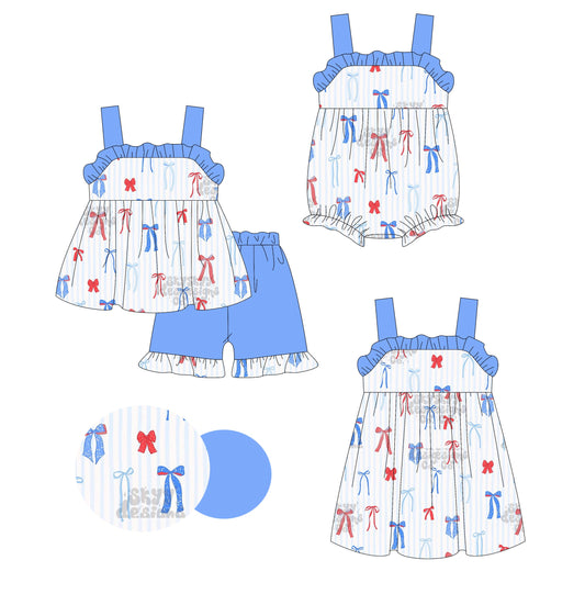 Baby Girl Straps Stripes Bows July 4th Sibling Romper Dress Set ( Moq 5 Each Style ) 3.3