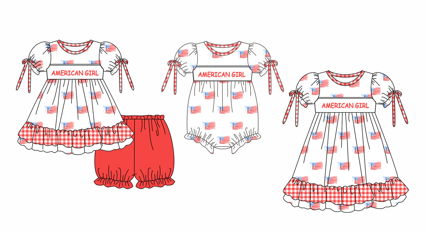 Baby Kids July 4th Flag American Girl Sibling Romper Dress Clothes Set ( Moq 5 Each Design )11.25