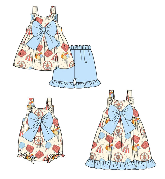 ( Moq 5 Each Style ) Baby Girl Sleeveless Fair Bows Sibling Romper Dress Set 4.18