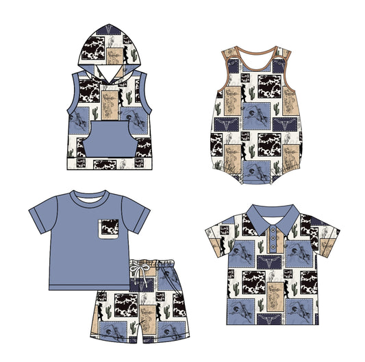 Baby Boy Western Rodeo Cactus Sibling Romper Shirt Set ( Moq 5 Each Style ) 1.18