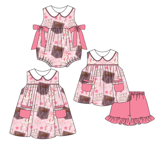 Baby Girl Western Bows Boots Sibling Romper Dress Set ( Moq 5 Each Style ) 2.24