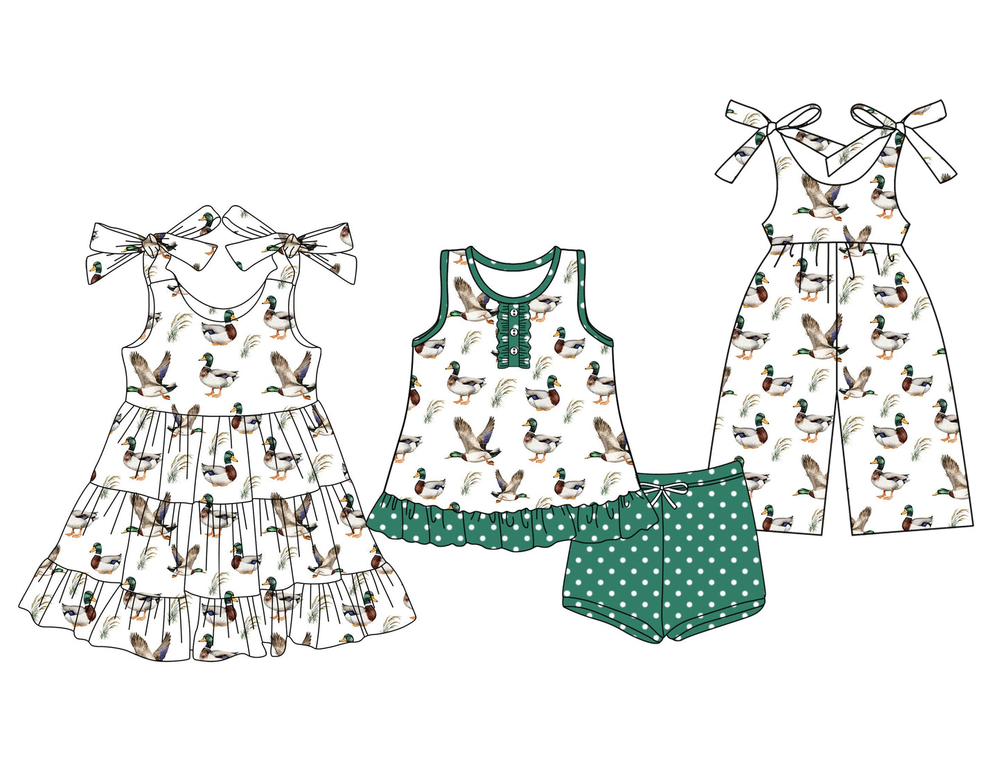 Baby Girl Sleeveless Ducks Sibling Jumpsuit Dress Set ( Moq 5 Each Style ) 3.31