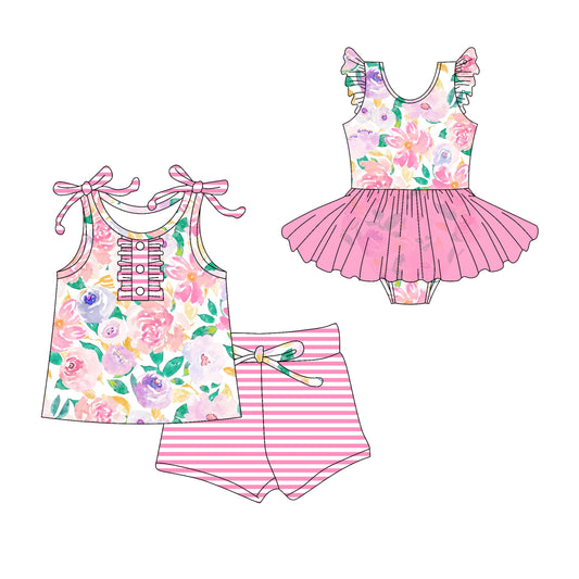 Baby Girl Flower Pink Stripes Sibling Tulle Romper Dress Set ( Moq 5 Each Style ) 3.10