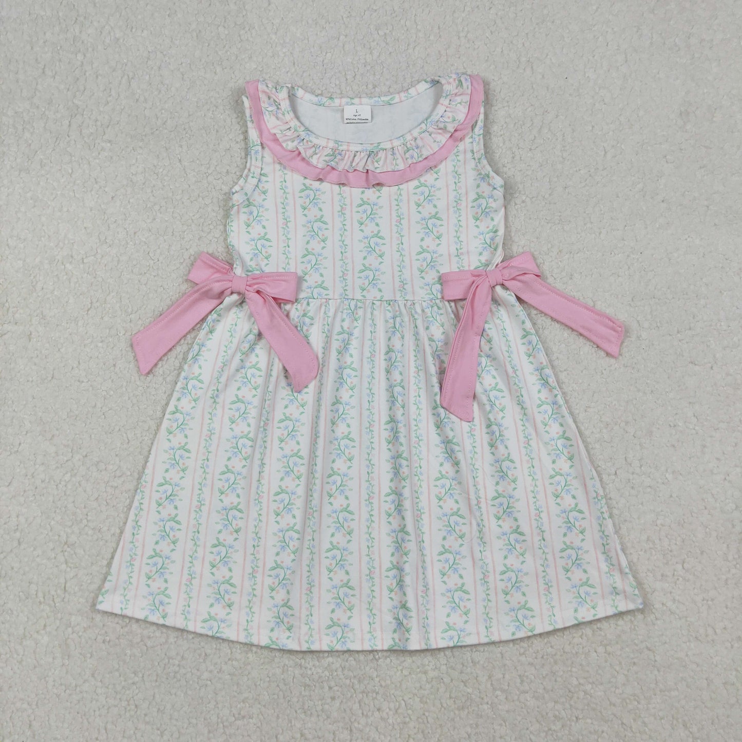 Baby Girl Sleeveless Pink Bows Floral Knee Length Dress RTS