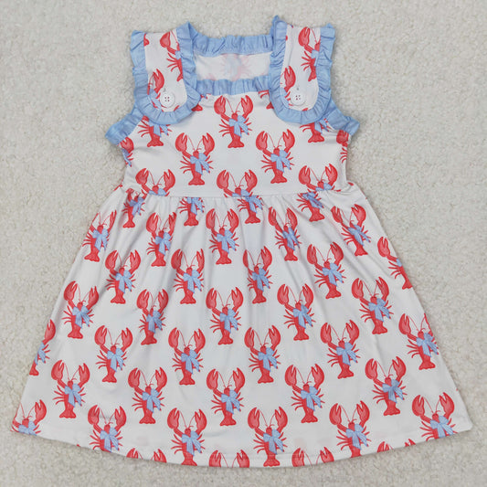 Baby Girl Sleeveless Crawfish Bows Knee Length Dress RTS