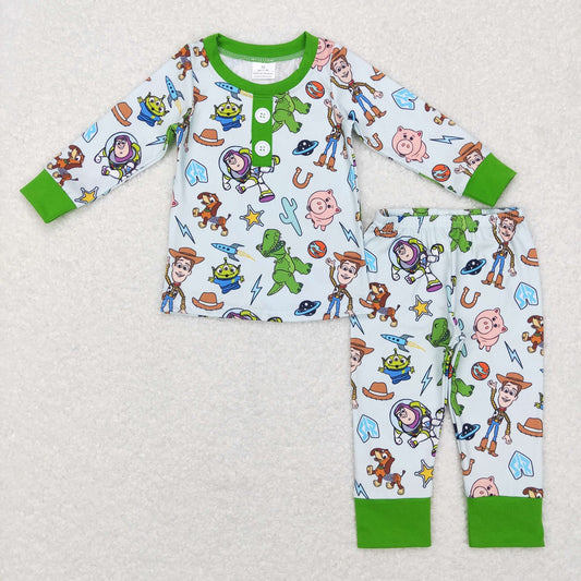 Baby Boy Shirt Plaid Pants Toy Outfit Green Pajamas