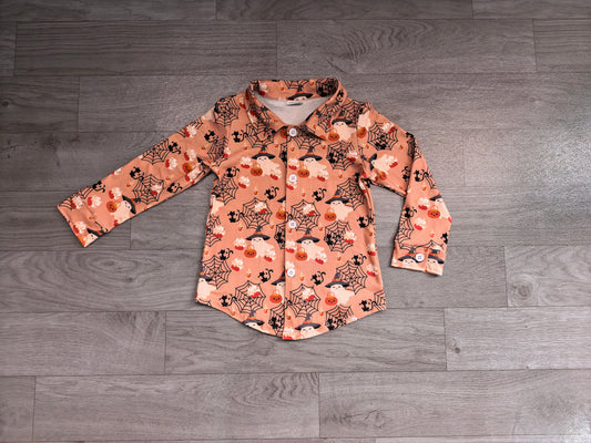 ( No moq ) Preorder Baby Boys Kids Long Sleeves Ghosts Halloween Buttons Shirt Tops