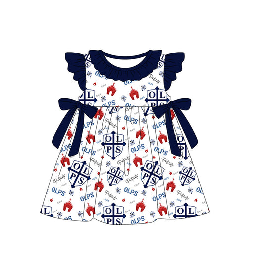Baby Girl Short Sleeves Team Bows Knee Length Dress ( Moq 5 )