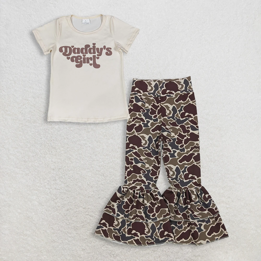 Baby Girl Kids Short Sleeves Daddy's Shirt Camo Bell Pants Set Clothes RTS
