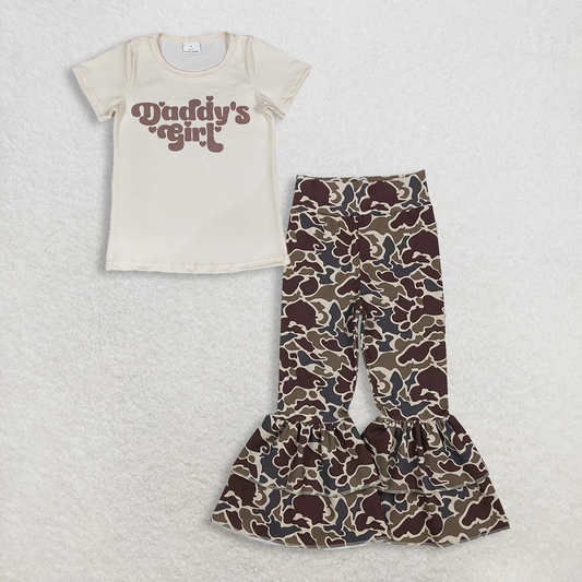 Baby Girl Kids Short Sleeves Daddy's Shirt Camo Bell Pants Set Clothes RTS