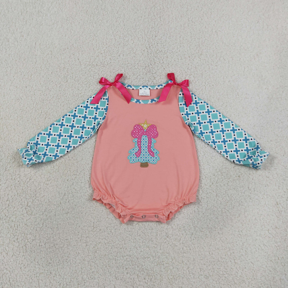 Sibling Baby Girls Kids Long Sleeves Embroidery Bows Tree Romper Set Christmas Clothes RTS