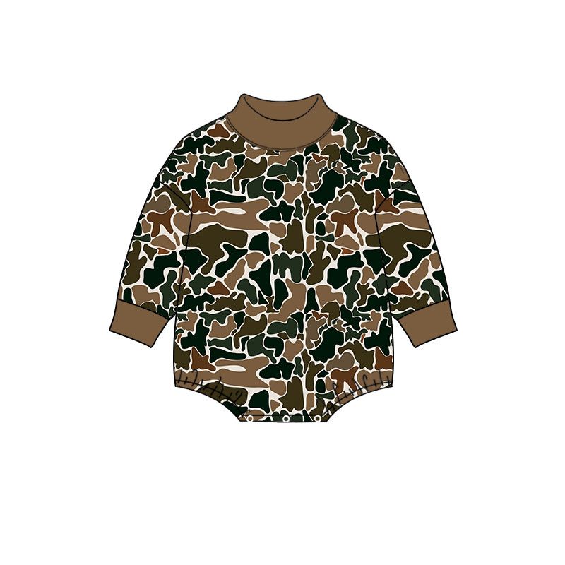 ( Moq 5 ) Preorder Baby Boys Infant Long Sleeves Brown Camo Bubble Romper Clothes
