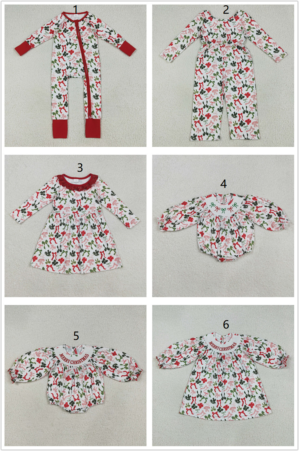 Sibling Baby Girls Christmas Green Red Bows Pockets Jumpsuits Knee Length Dress