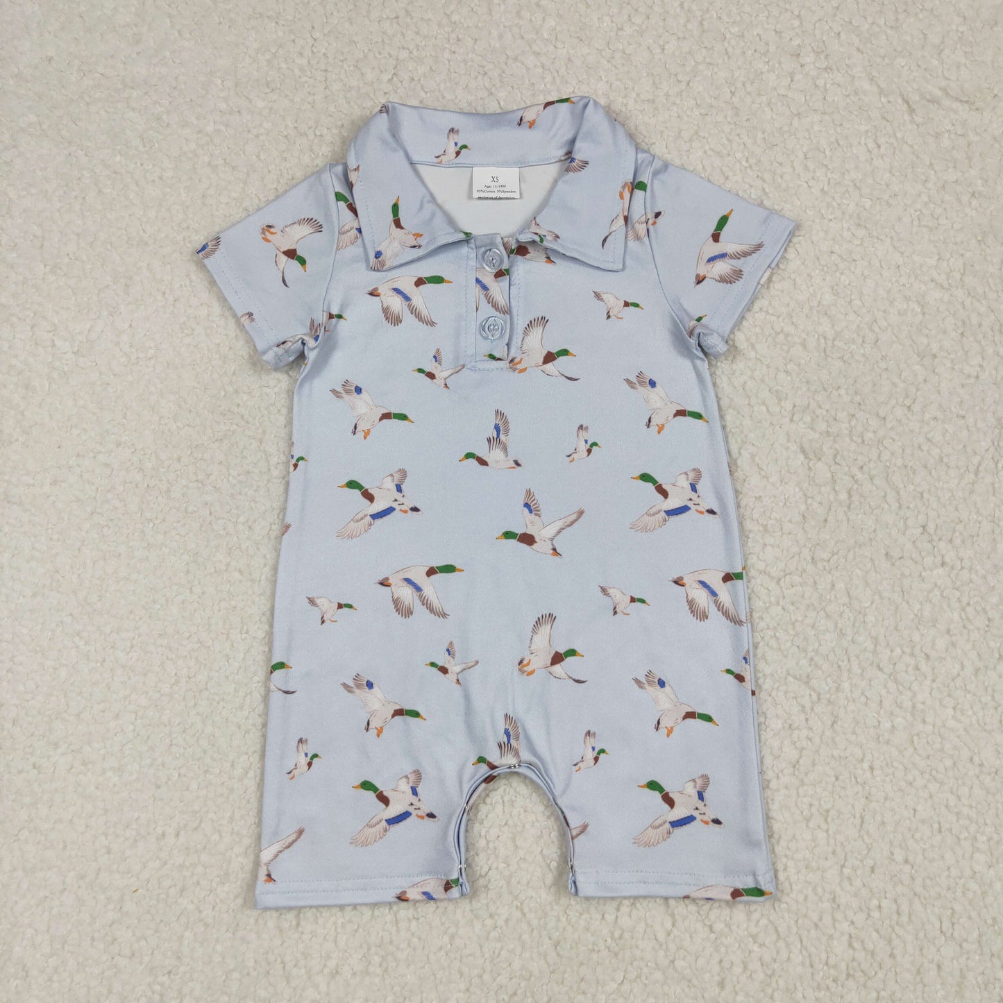 Baby Boy Short Sleeves Buttons Ducks Blue Romper RTS