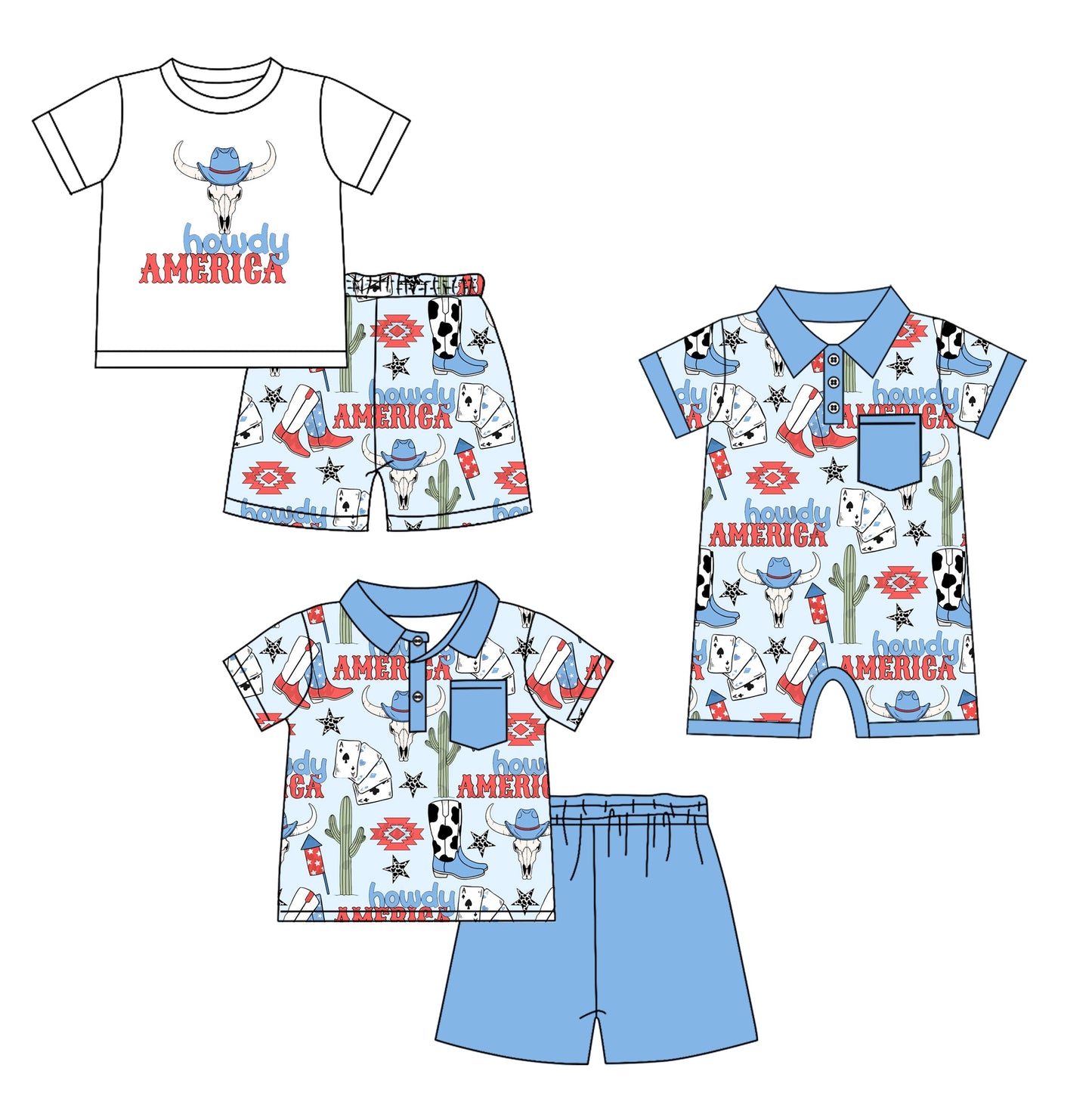 Baby Boy Short Sleeves Western Cow Sibling Romper Set ( Moq 5 Each Style ) 4.1