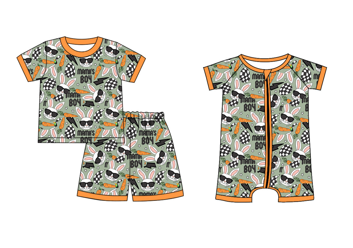 Mama's Boy Short Sleeves Rabbits Eggs Carrots Easter Sibling Romper Clothes Set ( Moq 5 Each Design ) 12.3