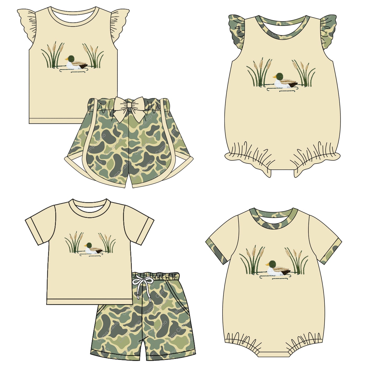Baby Boy Girl Short Sleeves Ducks Camo Sibling Romper Clothes Set ( Moq 5 Each style ) 11.28