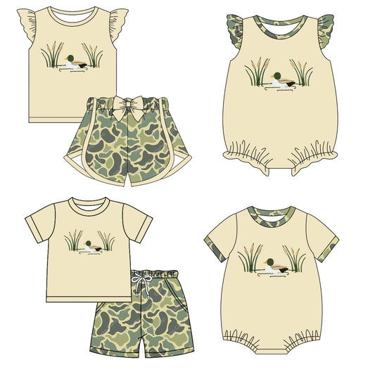 Baby Boy Girl Short Sleeves Ducks Camo Sibling Romper Clothes Set ( Moq 5 Each style ) 11.28
