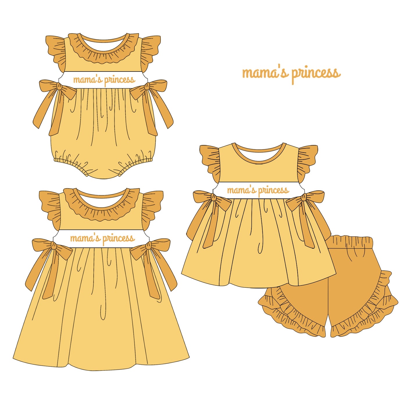 Baby Girl Mama's Princess Yellow Sibling Romper Dress Set ( Moq 5 Each Style ) 1.14