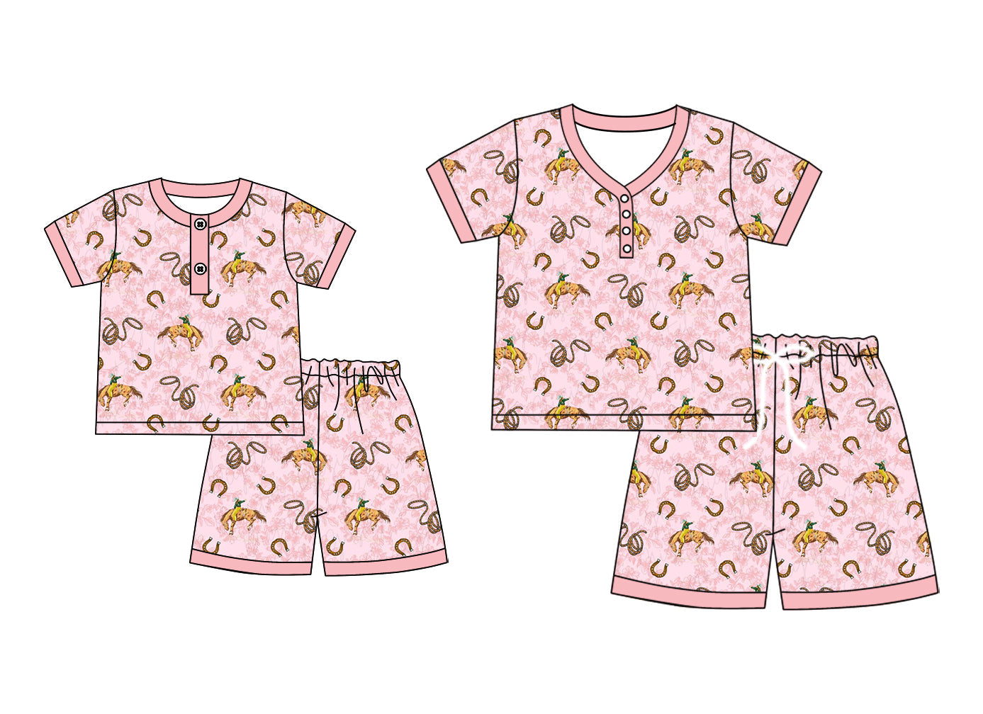 ( Moq 5 Each Style ) Baby Girl Adult Women Western Rodeo Buttons Sibling Summer Mommy And Me Family Pink Pajamas Set 4.21