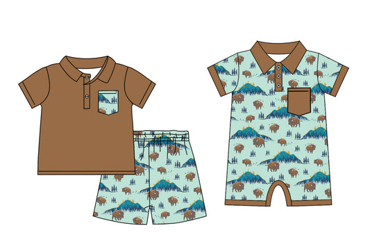 Baby Boy Short Sleeves Western Cow Sibling Romper Set ( Moq 5 Each Style ) 12.17